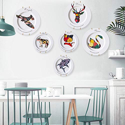 AhlsenL 10 Pack Stainless Steel Plate Hangers for Walls Compatible Decorative Plates Hooks Dish Diaplay Holder 8 Inch with 10 PCS Wall Hooks