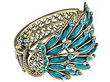 Alilang Womens Antique Golden Tone Peacock Bracelet Bangle With Turquoise Blue Crystal Rhinestone Gems