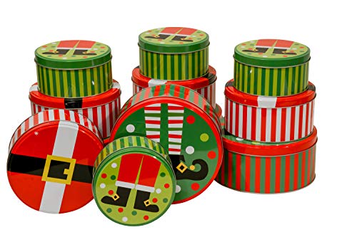 image for Wrap N Roll Christmas Nesting Gift Tins with Lids Set of 12 Round Empt