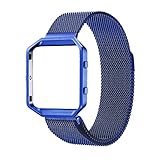Oitom Metal Bands Strap Compatiable Fitbit Blaze,Small (5.5-6.7 in), Frame Housing+Milanese Loop Stainless Steel Accessory Band for Fitbit Blaze Smart Fitness Watch (Blue)