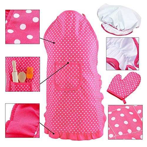 3 otters 27pcs Kids Chef Role Play Costume Set, Kids Apron Set Toddler Cooking and Baking Set, for Dress Up Chef Costume Career Role Play