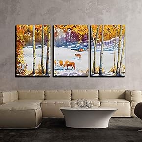 3 Piece Canvas Wall Art - an Original Watercolor Painting, of a Cattle Pasture with an Early Blanket of Snow - Modern Home Art Stretched and Framed Ready to Hang - 16"x24"x3 Panels