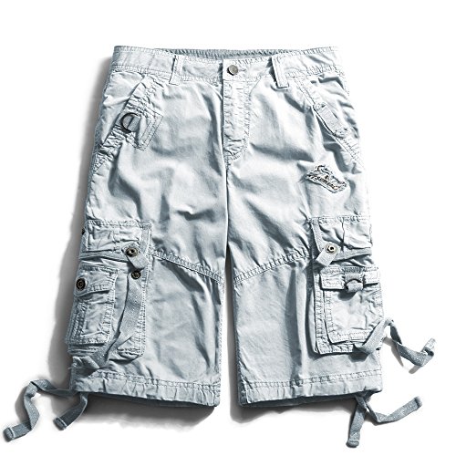 OCHENTA Men's Cotton Loose Fit Multi Pocket Cargo Shorts #3233 Grey 42