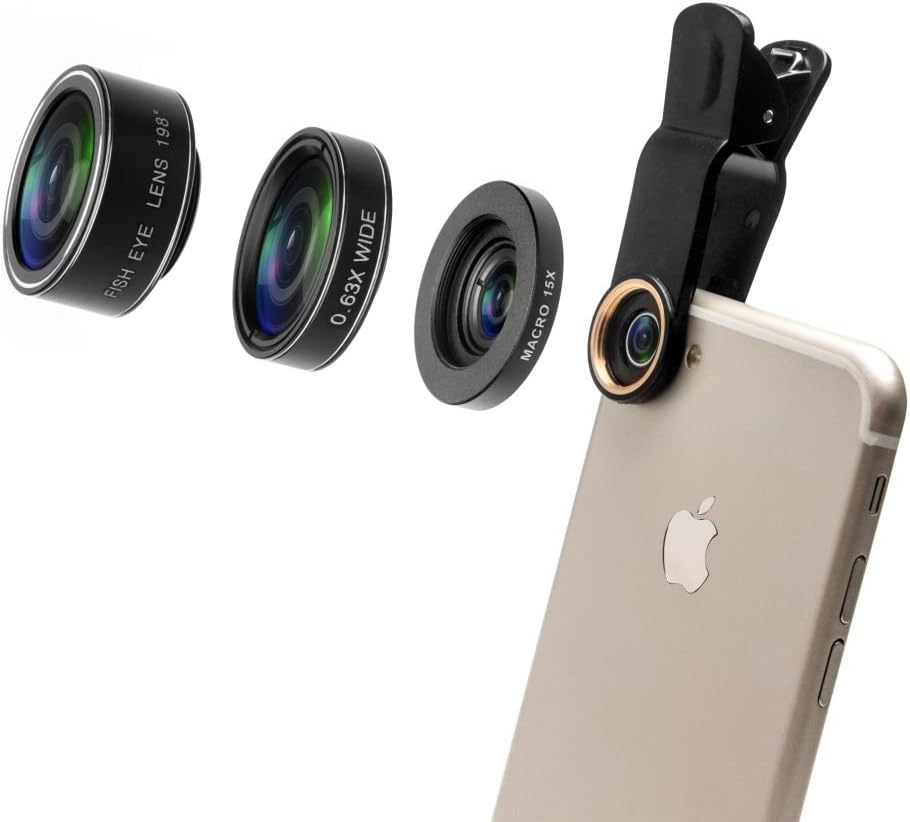 Godefa 3 in 1 HD Camera Lens Kit, 0.63X Super Wide Angle Lens & 15X Macro Lens & 198 Degree Fisheye Lens, Clip on Cell Phone Lens for iPhone 8, 7 Plus / 7 / 6s Plus / 6s/ Samsung and Smartphones