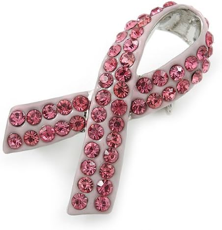 Pink Crystal Breast Cancer Awareness Ribbon Pin In Rhodium Plating - 37mm Length - Image 3