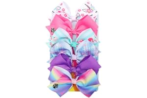 6pcs Siwa Hair Bows for Girls - 5 inches Large Alligator Clips Bow Rainbow Ribbon Grosgrain Barrettes Accessories for Kids Gi