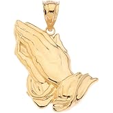 Certified 10k Yellow Gold Religious Praying Hands Necklace Pendant