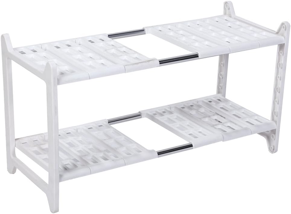 Drynatural Under Sink Organizer - Kitchen Bathroom Pantry Organization Storage Shelf - 2 Tiers Expandable Shelves - Multifunctional Adjustable Drying Rack-White