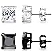 ORAZIO Black Silver Earrings for Men,Stainless Steel Cubic Zirconia Earrings 20G Mens Earrings Hypoallergenic CZ Earrings Studs Trendy Square Earring Studs Set 4-8MM,CZ 8MM