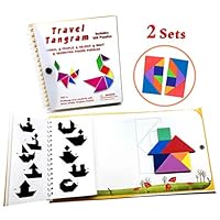 Tangram Travel Games 360 Magnetic Puzzles with 7 Simple Magnetic Colorful Shapes Kid Adult Challenge IQ Educational Book【2 Set of Tangrams】