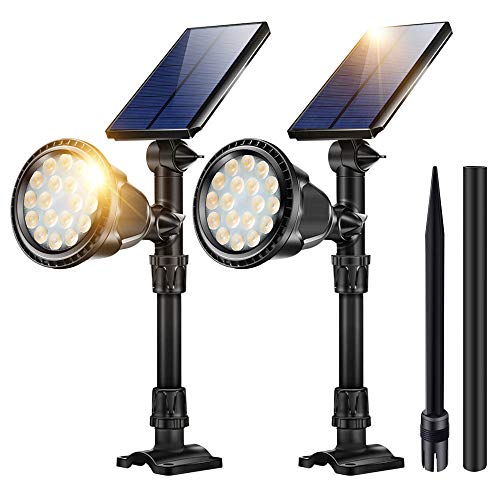 Outdoor Solar Spot Lights,18 LED Spotlights Waterproof Flood Light Solar Security Lamps In-Ground Lights Warm White 2 Pack - Thumbnail 7