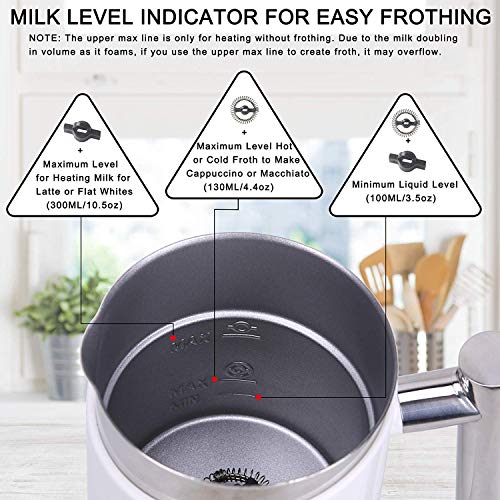 Huogary Milk Frother Electric Automatic Milk Warmer, Stainless Steel Milk Steamer and Frother with Hot or Cold Milk Foam, Foamer for Cappuccino, Coffee, Latte-N11 (white)