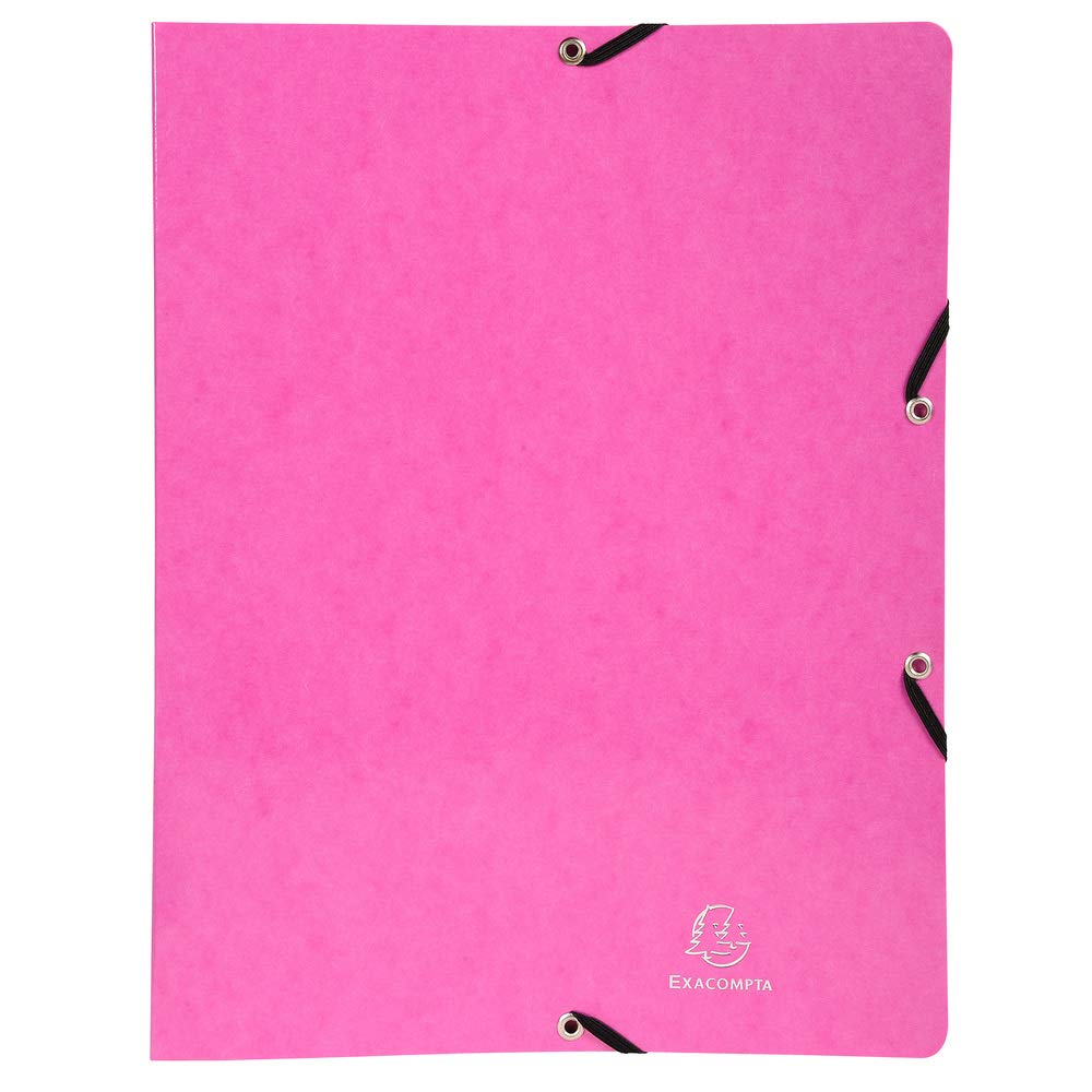 Exacompta - ref. 54894E - 1 coated glossy card binder with rubber bands - 2 round rings, diameter 15 mm - Spine 20 mm - External dimensions: 32 x 25 cm - A4 file format - Colour: pink