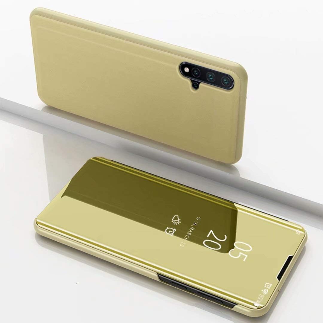TiHen Case Huawei Honor V20 Mirror Case, 360 Degrees Protective Slim Fit Electroplate Standing Case PC Flip Cover + Tempered Glass Film with Kickstand for Huawei Honor V20 -Gold