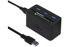 Kingwin USB HUB Adapter w/ Memory Card Reader Writer & USB 3.0 HUB Combo - Supports High Speed SD MS Micro M2 CF Card Reader For Macbook, Laptop, Desktop - Includes USB Cable 5 Gbps Speed, Black