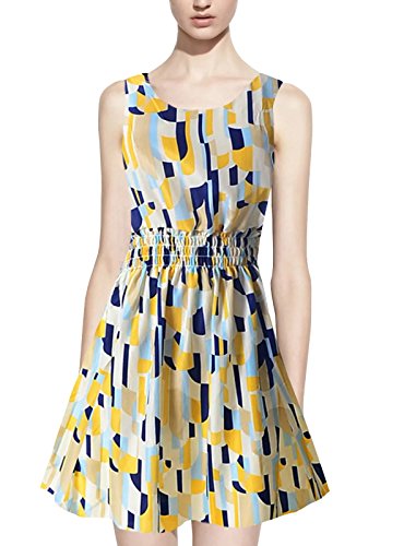 เดรสแขนสั้นless geometry pattern sunเดรส(dress) latud