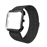 iTerk For Fitbit Versa Bands With Frame,Milanese Mesh Loop Stainless Steel Metal Replacement Wristband Bracelet Strap Magnetic Buckle Protective Case Bumper