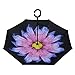 Procella Inverted Umbrella, Large Windproof Double Layer Canopy, Reverse Umbrellas for Car, Rain, Sun and Outdoor Use, Hands-Free C-Shaped Handle, UV Protection, Purple Flower Design