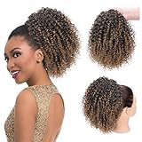 AISI BEAUTY Drawstring Ponytail Extension Kinky Ponytail Puff Extension Clip in Natural Hair Ponytail for Women Synthetic Hairpiece Mixed Color (1B-27#)
