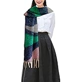 First Choose Women's Large Chunky Plaid Scarf Coloured Checked Oversized Scarf Tassel Soft Fall Winter Thick Warm Shawl