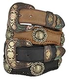 Mens Brass Classic Berry Concho Scalloped Genuine Leather Belt