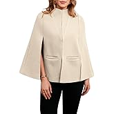 Cicy Bell Womens Cape Pea Coat Work Casual Split Long Sleeve Coat Stand Collar Open Front Fall jacket