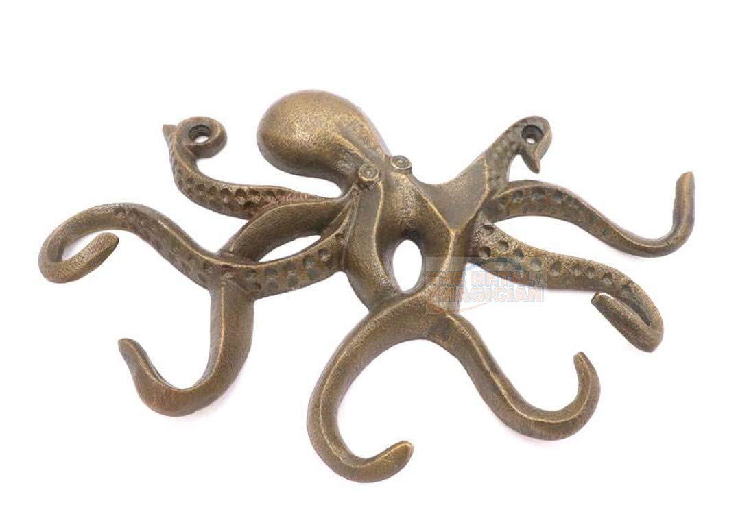 Octopus Keys Hook, Decorative Wall Mounted Nautical Wall Rack, Antique Key Holder Hook, Cast Aluminum Hanger for Coat, Hand Towel, Bathrobe, Bedroom, Bathroom, Kitchen & Balcony (Antique Brass)