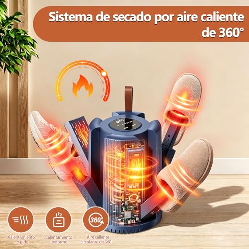 Secador de Zapatos - (4 Puertos de Secado), Temperatura Constante de 48 ℃, Programar Tiempo 1/3/6H, Desodoriza y Funciona de Forma Silenciosa, Secador Portátil, para Guantes/Calcetines/Zapatos