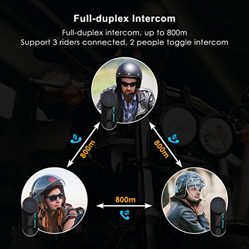 Helmet Bluetooth Intercom Kit Microphone Headphone Motorcycle Intercom Headset 800M Full-Duplex Intercom Support 3 Riders Connected, Cell Phone/Music/GPS (1 Unit with Hard Cable) - Thumbnail 2