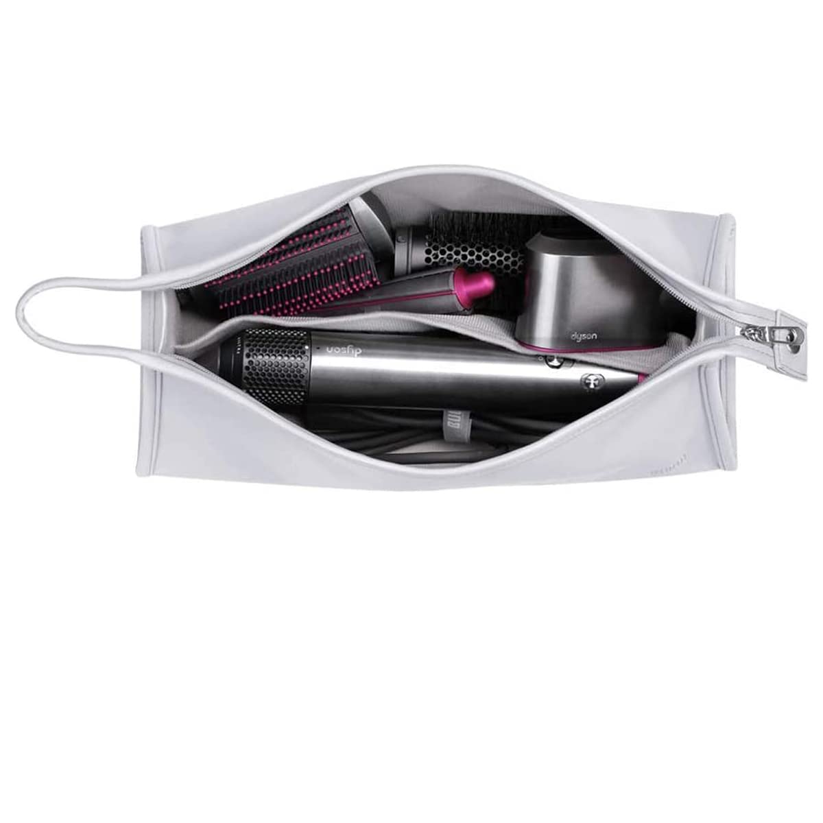BLESYS HENGSI Storage Bag Travel Pouch for Dyson Airwrap/Supersonic Hair Dryer and Accessories (Waterproof PU Leather-Silver) — image 1