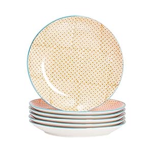 Nicola Spring Diner borden met patroon – 255mm (10 inch) – Oranje Print Design – Doos Van 6