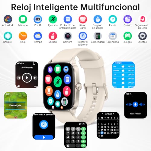 Reloj Inteligente Mujer Hombre con Llamadas Bluetooth y Voz AI, 1.85'' Smartwatch con Whatsapp Notificación, Pulsómetro/SpO2/Sueño/Podómetro, 110+ Modos Deportivos, Impermeable IP68 para iOS/Android
