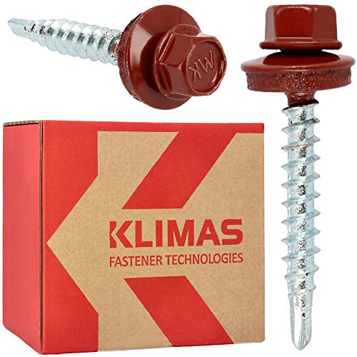 KLIMAS Selbstschneidende Trapezblechschrauben 4,8 x 35 mm RAL3009 250 Stück | Edelstahl Dachblech Selbstbohrende…