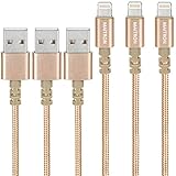 Maitron Phone Charger,3PACK (6FT) Nylon Braided Charging Cable Cord USB Cable Charger Compatible iPhone X 8 8 Plus 7 7Plus 6s 6sPlus 6 6Plus 5 5s 5c SE iPad iPod & More (Gold)