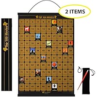 100 Movies Bucket List includes Poster Frame 17" Long (Black) - The Perfect Movie Room Decor, Wall Art or Gift for Film Buffs - Easy to Scratch and Rate, Includes Scratching Tool & Accessory Bag