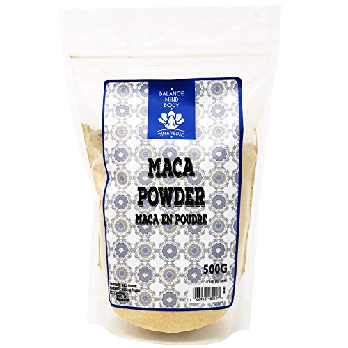 Dinavedic Peruvian Raw Maca Root Powder, 500g (1.1lbs) | Product of Peru, Vegan, Gluten-Free, Sugar Free, GMO-Free Superfood, Perfect for Baking, Smoothies, Oatmeal and Ice Cream