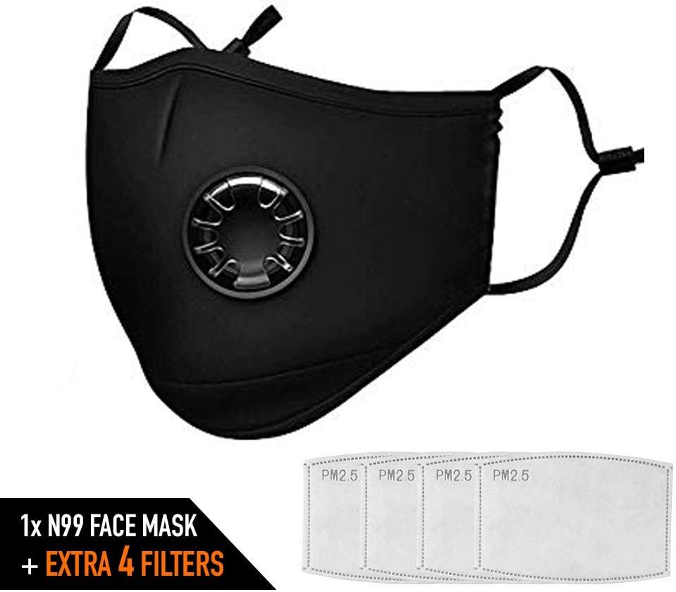 Cotton Resuable Balaclavas Face Mask for Dust Pollution Skiing Snowboarding Cycling Washable Mask with 2.5PM Filter and Breathing Valve (Black, Universal Size)