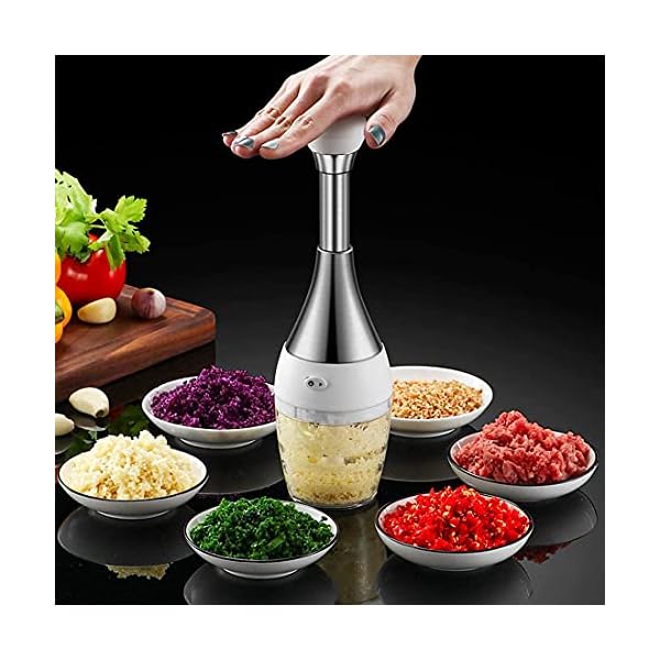 Stainless-Steel-Manual-Food-Chopper-Handheld-Veg-Chopper-with-Detachable-Blades-Cup-Powerful-Garlic-Chopper-Processor-for-Onions-Ginger-Herbs-Small-Vegetables-Salsa Stainless Steel Manual Food Chopper - Handheld Veg Chopper with Detachable Blades & Cup - Powerful Garlic Chopper & Processor for Onions, Ginger, Herbs, Small Vegetables, Salsa
