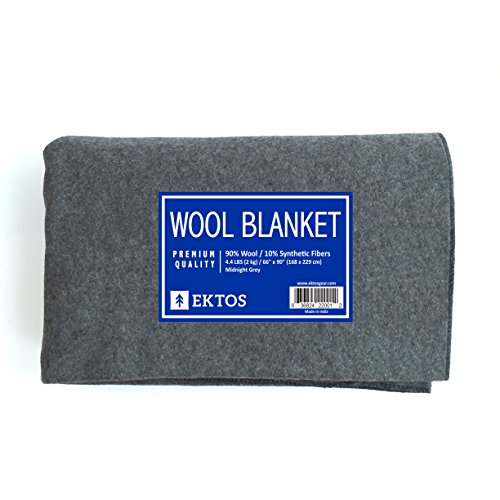 EKTOS 90 Wool Blanket, Grey, Warm & Heavy 4.4 lbs, Large Washable 66