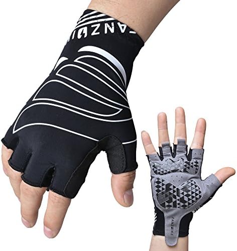 Men Women Bike Cycling Gloves, Breathable Lycra Summer Half Finger Biking Gloves, Anti Slip Shock Absorbing Pading Bike Gloves ,Mountain Road Biking Fanzbike Riding Gloves(Black)