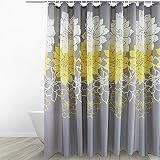 Eforgift Floral Printed Fabric Shower Curtain Polyester Waterproof/ No More Mildews Bathroom Curtains withHooks Yellow/Gray /White (72-inch By 78-inch)
