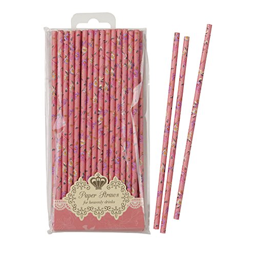 Talking Tables Truly Scrumptious Pink Floral Disposable Straws for a Tea Party or Birthday, Pink