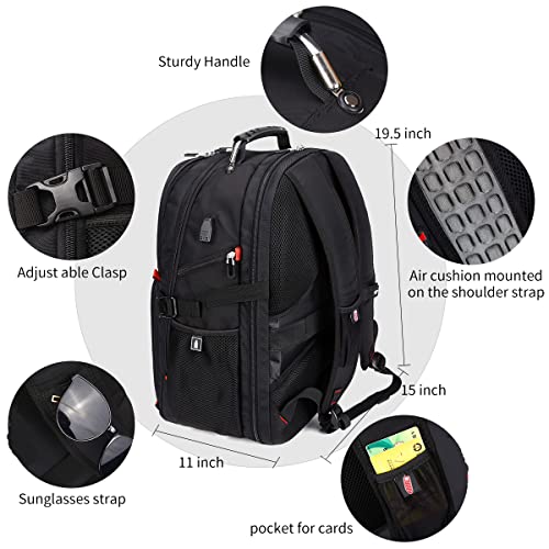 SHRRADOO Extra Large 52L Travel Laptop Backpack with USB Charging Port