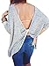 Choies Women Gray Knot Open Back Casual Long Sleeve Knit Loose Pullover Top Blouse S
