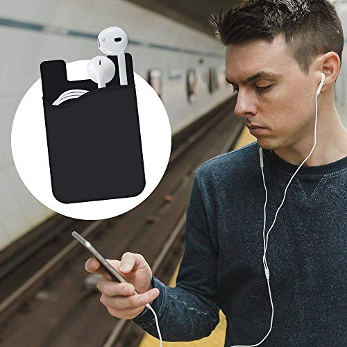 Cell Phone Wallet, HUO ZAO Silicone Credit Card Id Holder with Adhesive Stick-on fits Apple iPhone iPad Samsung Galaxy Android Smartphones, Table, Refrigerator, Door - 10 Pack (Black Colors - 5P)