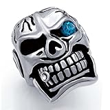 Elfasio Men's Huge Silver Skull Blue Eye Cigar CZ Stainless Steel Biker Ring(Size 11)