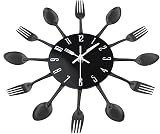 Timelike 3D Removable Wall Clock Mirror Kitchen Decor Cutlery Style 32cm view 4