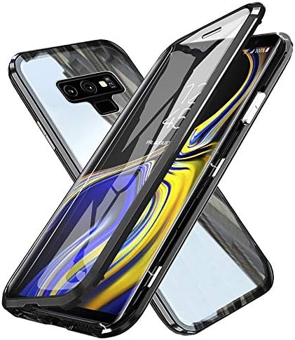 Seclyn Galaxy Note 9 Case, 360° Protection Full-body Screen Coverage Tempered Glass Back Metal Bumper with Magnetic Adsorption Flip Case Cover for Samsung Galaxy Note 9 Black
