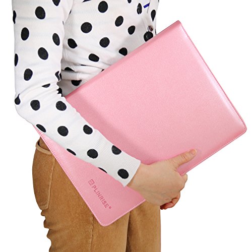 Plinrise Waterproof Shine PU Leather File Folder, Tight Metal Clip File Folder, For Letter Size Papper Writing Pad ,Perfect Office Folio Organizer & Professional Documents (Pink)