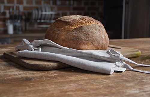 Pure Linen Natural Bread and Bakery Bag with Ties, Baguette Bag - Ideal for Homemade Bread